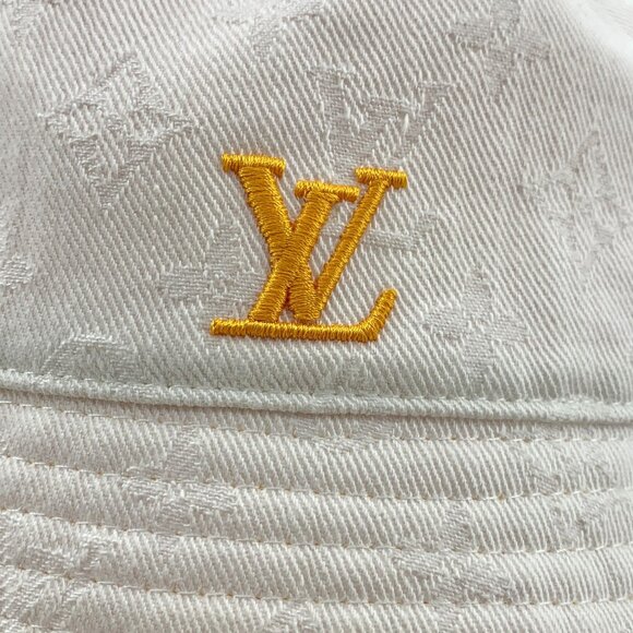 Louis Vuitton Reversible Bucket Hat White/Yellow Cotton Branded Logo Design 60cm - Picture 3 of 9